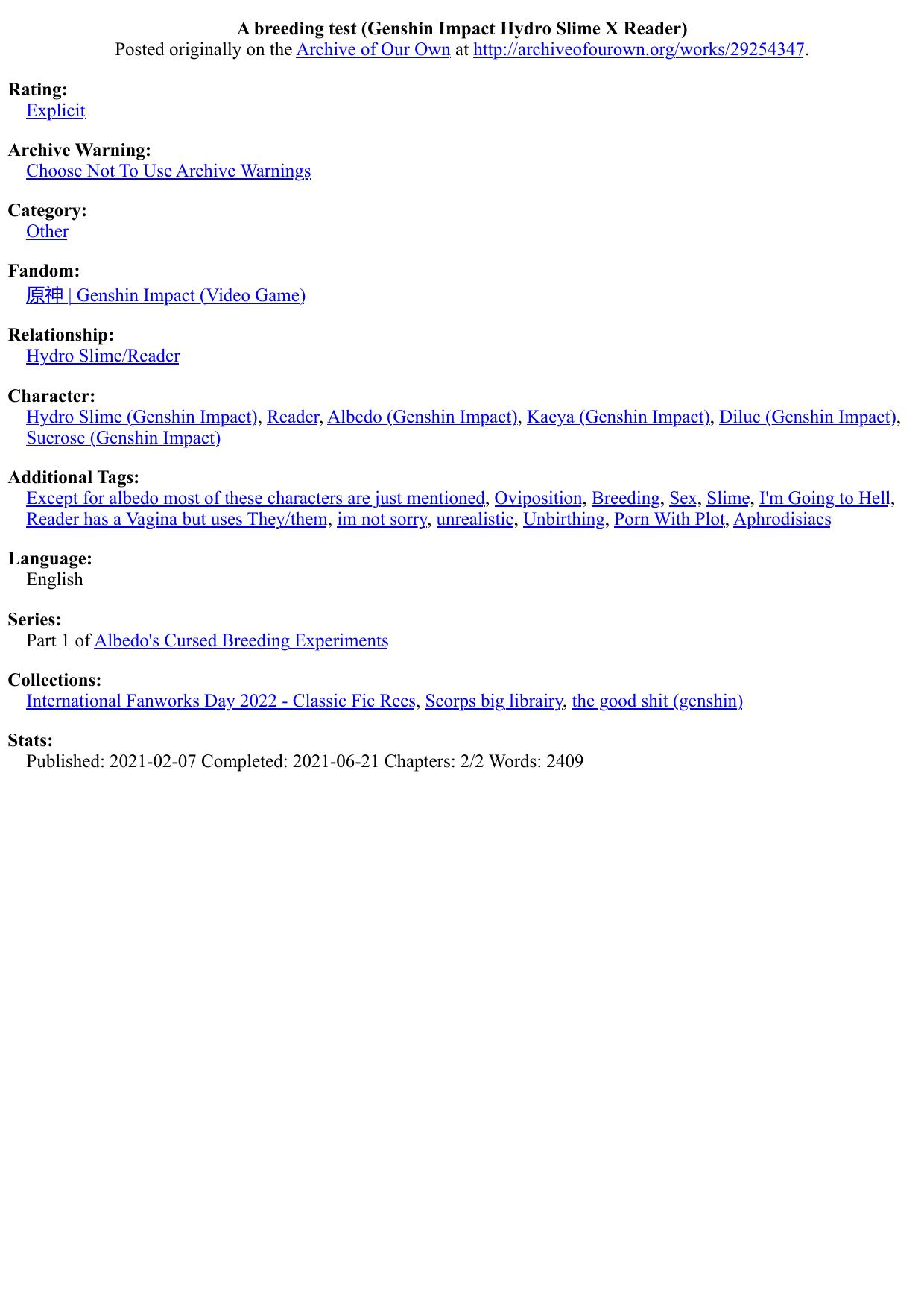 A breeding test (Genshin Impact Hydro Slime X Reader)