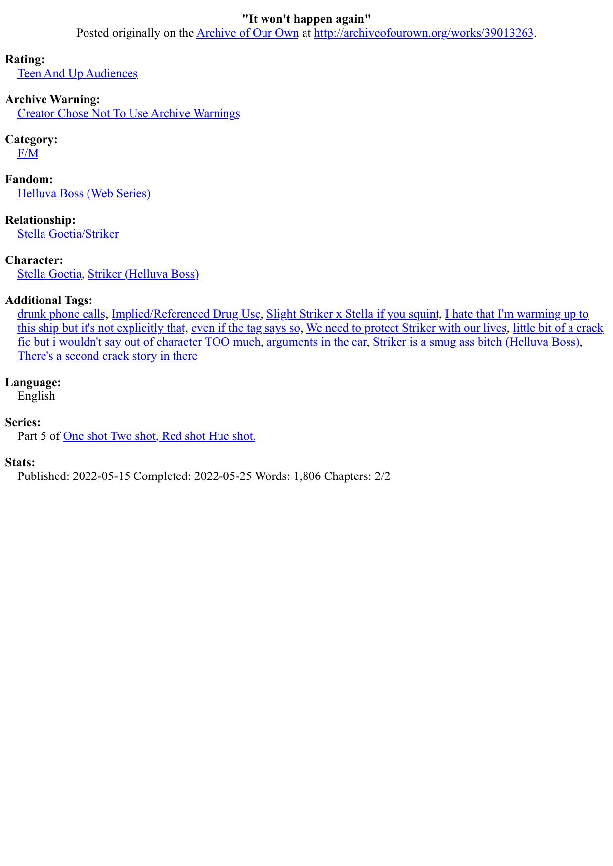 "It won't happen again"