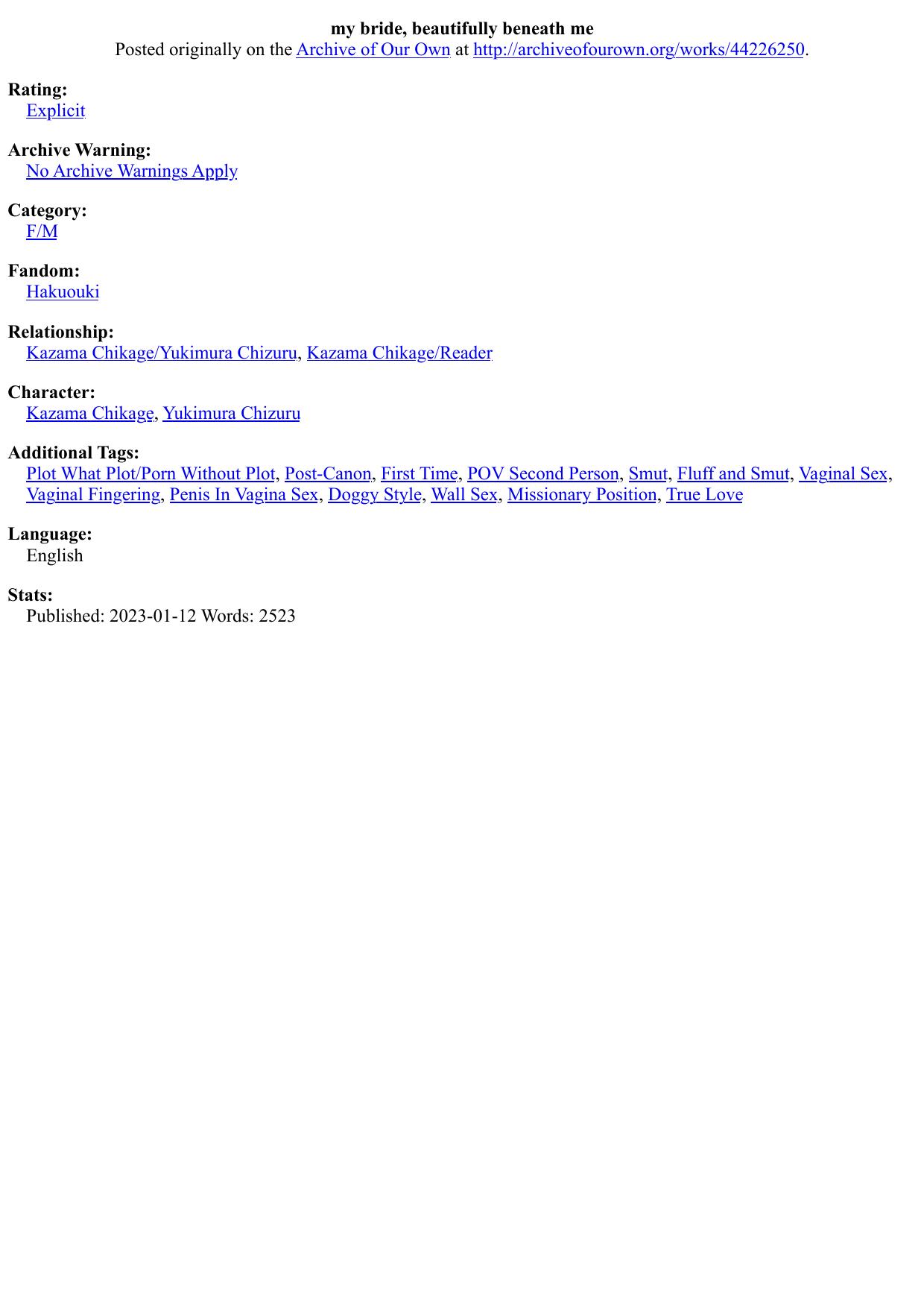 my bride, beautifully beneath me